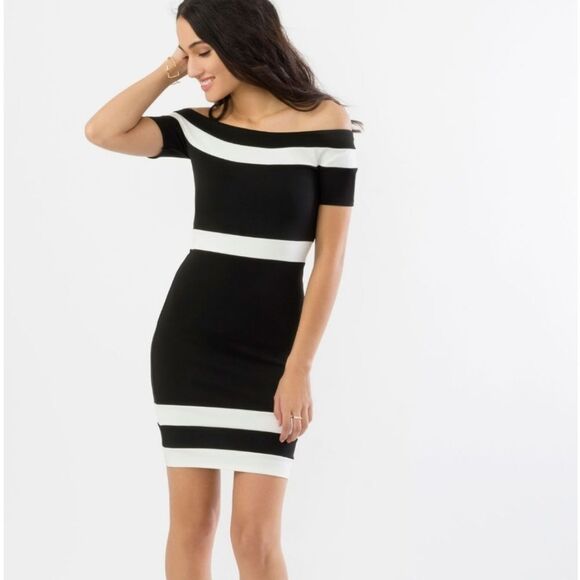 Suzy Shier Black and White Dress with Bateau Neckline - Picture 12 of 12